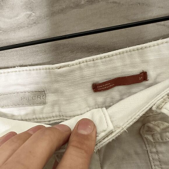 Pilcro Anthropologie White Double Button Stitch Cutoff Denim Shorts Size 27 - Picture 9 of 9